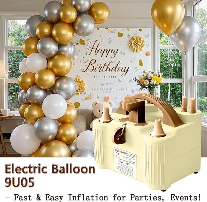 4-in-1 Electric Balloon Pump for All Balloons, Inflatables, and Sports Balls, Portable High Power Triple Inflating Ports for Latex Foil 260q Mylar Balloon