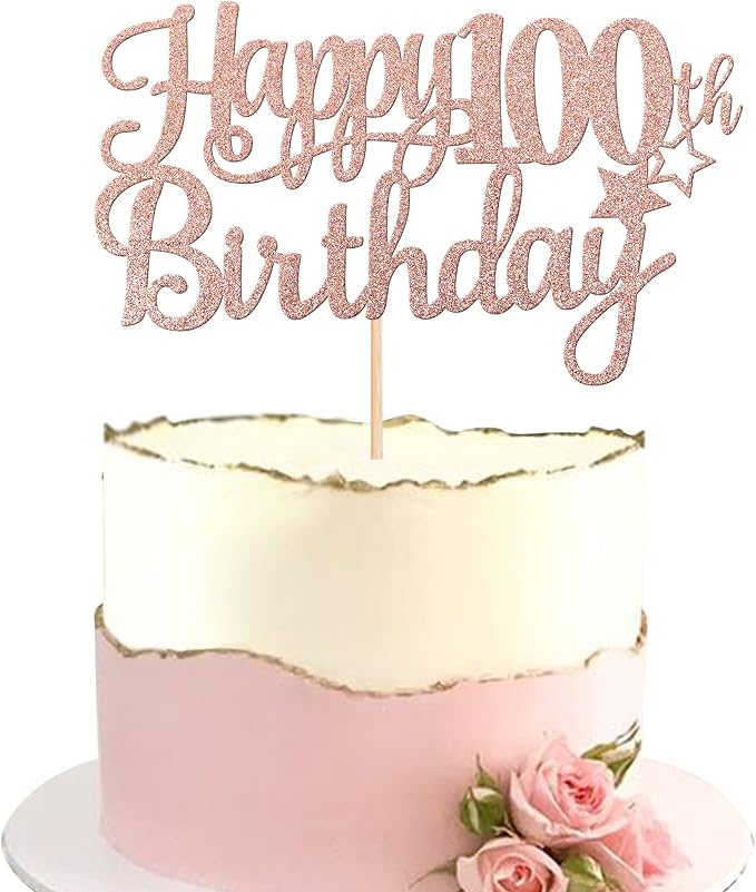 1 PCS Happy 100th Birthday Cake Topper Glitter Cheers to 100 Years Cake Pick Number 100 Fabulous Cake Decoration for 100th Birthday Theme Party Decorations Supplies Rose Gold