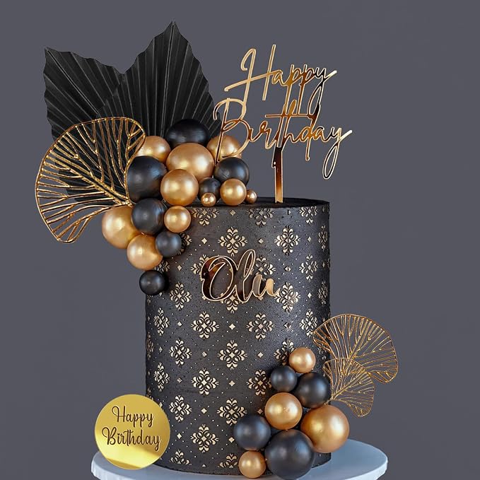 Man Cake Toppers Happy Birthday Cake Topper Black Gold Balls Cake Decorations for Birthday Wedding Baby Shower Party Decorationn