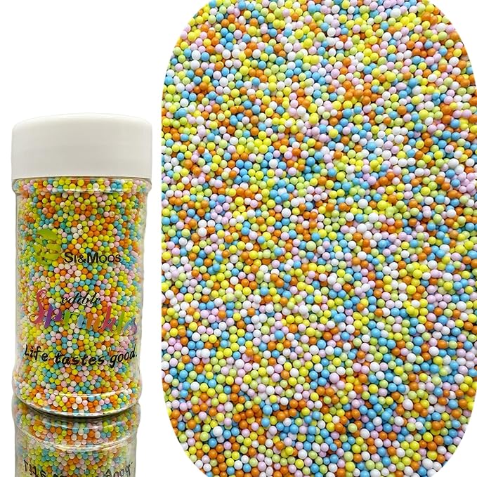 SE Si&Moos Nonpareil Sprinkles, 2mm Pastel Mini Edible Pearls Easter Sprinkles for Cake Decorating Easter Cookie Decorations Wedding Baby Shower Party Christmas Holiday Supplies 3.5 OZ