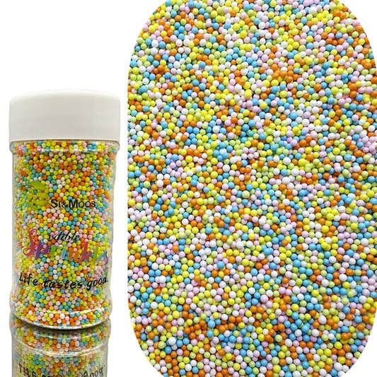 SE Si&Moos Nonpareil Sprinkles, 2mm Pastel Mini Edible Pearls Easter Sprinkles for Cake Decorating Easter Cookie Decorations Wedding Baby Shower Party Christmas Holiday Supplies 3.5 OZ