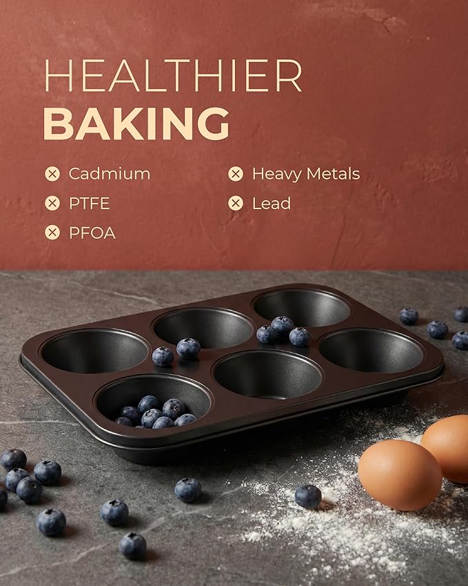 CARTMAN 2-Pack Jumbo Muffin Pan with 150 Cupcake Liners, Nonstick 6-Cup Large Muffin Tin for Baking, Food-Grade Carbon Steel Cupcake Pan for XL Treats & Egg Bites, Perfect for Family Breakfasts