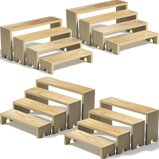 4 Set Wooden Tiered Risers Display Stands for Vendor Events,Stackable Wood Cupcake Display Stand,Farmhouse Decor Wood Dessert Table Display Set,Vendor Booth Display Items,Food Display Risers for Party
