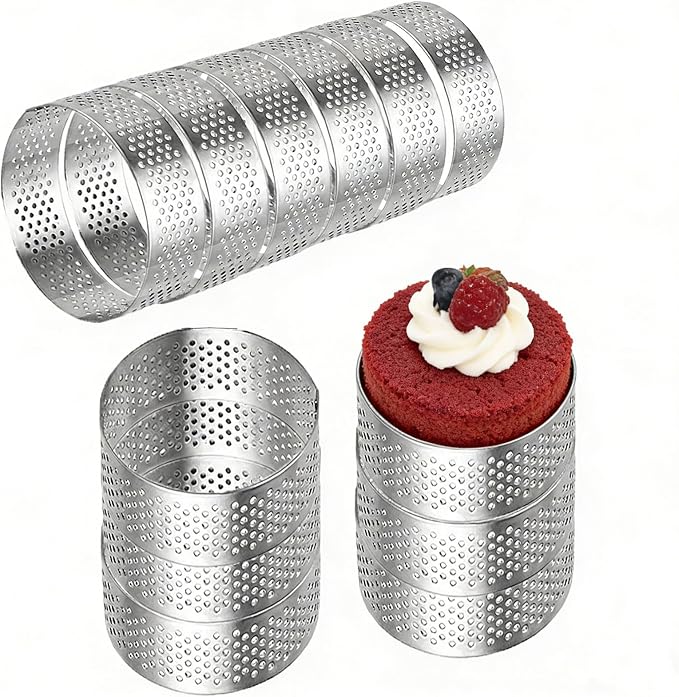 DATANYA 12Pack Tart Rings Perforated Tart Ring, Stainless Steel Cake Rings 2.36Inch Round Mousse Ring Molds for Baking Cooking Dessert, small fruit tartet crust 6cm