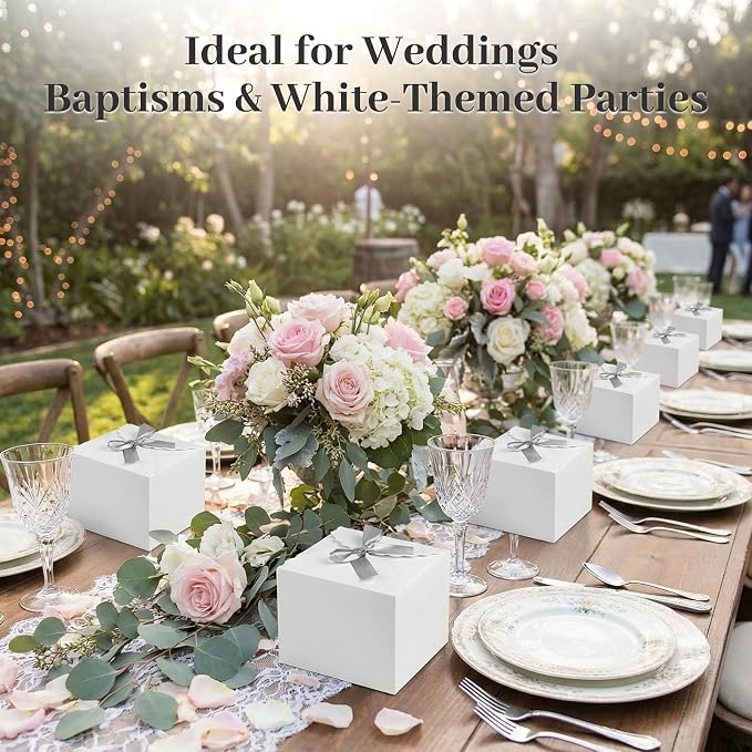 VGOODALL 10PCS Gift Boxes with Ribbon, Small White Candy Box Paper Treat Boxes for Wedding Cookie Chocolates Small Gifts