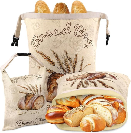 Beeswax Bread Bags for Sourdough, 3 Pack Reusable Bread Bag for Storage - XL 17x13 Inch and 10x8 Inch, Large Linen Bags for Homemade Sourdough - Keep Fresh, Freezer Safe