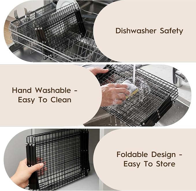 4 Tier Collapsible Cooling Rack - Upgraded Adjustable Heavy Duty Cooling Rack with 4 Setting Stackable Design - Space-Saving Folding Wire Bread Cookie Racks Cooling Baking Gifts for Women Black