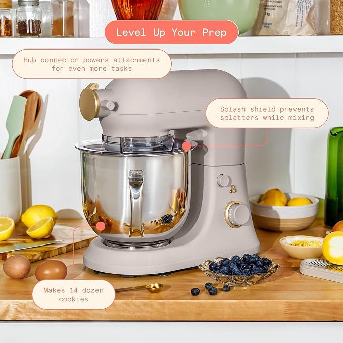 6 Quart Stand Mixer, 600W Tilt-Head Electric Kitchen Mixer with 12 Speeds, Stainless Steel Bowl, Dough Hook, Whisk & Beater, Multifunction Food Mixer (Porcini Taupe)