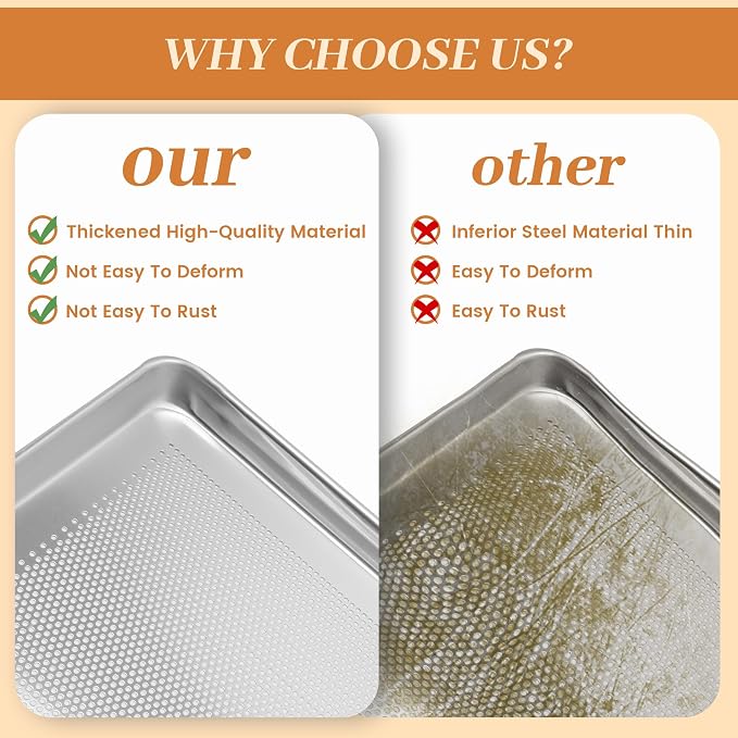 6 Pack Perforated Half Size Aluminum Baking Sheet Pans, 18"x13" | NSF, commercial cookie sheets, rolled rim baking pan, for roasting, freezer, bakery, oven safe up to 500℉