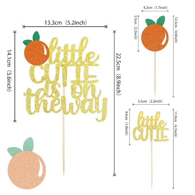 25 Pack Little Cutie Cupcake Toppers with Little Cutie is on the Way Cake Topper Pick Decorations for Fruit Citrus Theme Baby Shower Kids Birthday Supplies