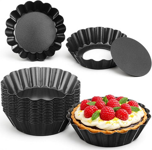 24 Pcs Mini Tart Pans with Removable Bottom, 3 Inch Round Nonstick Quiche Pan, Sturdy Carbon Steel Tart Molds for Baking Bakeware Mold Fluted Side for Tartlets Shells Desert Making