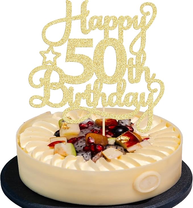 1 Pack Happy 50th Birthday Cake Topper Gold Glitter 50 & Fabulous Cheers to 50 Years Old 50th Birthday Cake Pick for Celebrating 50th Birthday Anniversary Party Cake Decorations Supplies