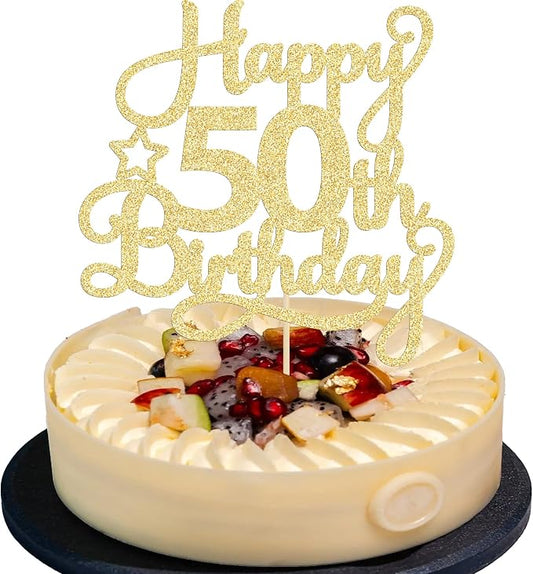 1 Pack Happy 50th Birthday Cake Topper Gold Glitter 50 & Fabulous Cheers to 50 Years Old 50th Birthday Cake Pick for Celebrating 50th Birthday Anniversary Party Cake Decorations Supplies