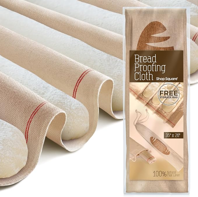 Professional Bakers Couche Extra Large 35" x 26" Heavy Duty Canvas Weight Linen Proofing Cloth - 100% Natural Flax Linen - with Bonus Storage Bag