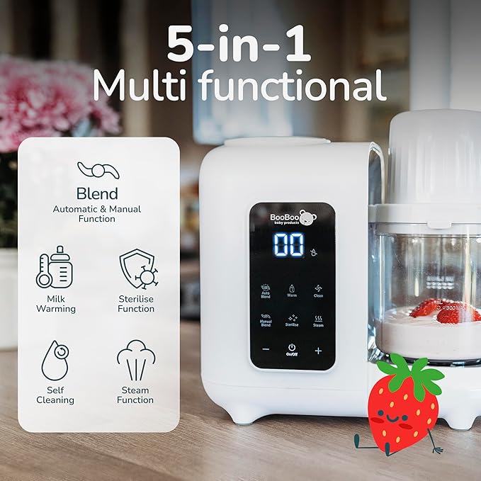 BooBoo Baby PuréePro V2 5-in-1 Baby Food Maker - Multifunctional Puree Blender, Auto Cooking & Grinder Chopper - Baby Food Processor with Steamer, Bottle Warmer, Sterilizer & Self Cleaning Operation