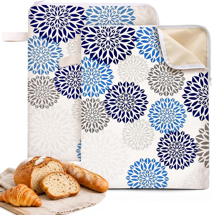 Beeswax Bread Storage Bags for Homemade Sourdough, 2 Pack 13" × 17" Linen Bread Bags with Natural Beeswax Lining, Wide L-Shaped Opening for Large Artisan Loaves, Reusable Bread Keeper（color-C）
