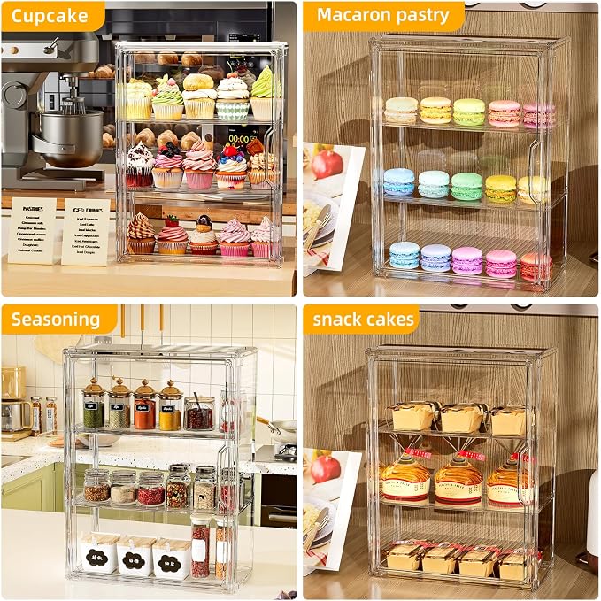 3 Tier Cupcake Stand Acrylic Cardboard Cupcake Tower Holder, Dessert Pastry Cookie Display Stand Case with Lid for Birthday Wedding Party Decoration, Large Adjustable Bread Box, M