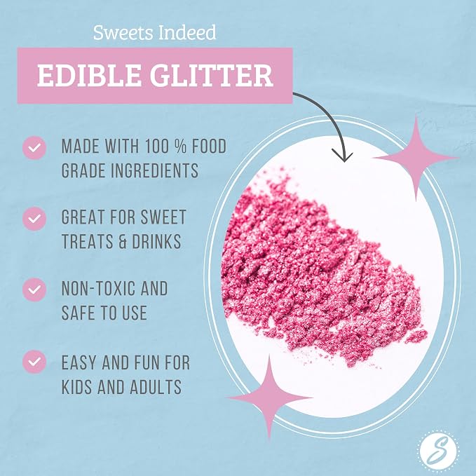 Sweets Indeed Hot Pink Edible Glitter – Valentines Day Food-Grade Drink & Baking Shimmer for Cocktails, Beverages, Cakes & Desserts – 4 gram jar