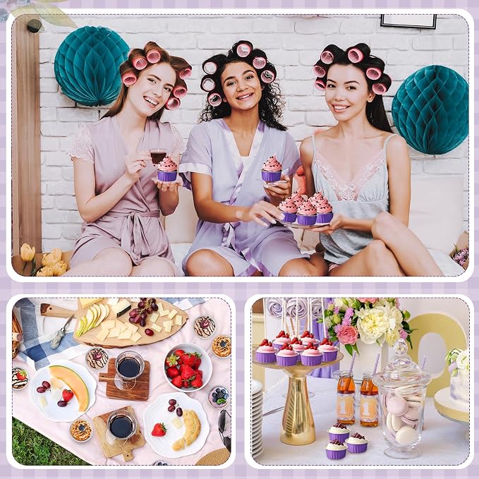 200 Pack Aluminum Foil Cupcake Liners with Lids, 5 oz Round Baking Cup, Disposable Ramekin Container for Graduation Wedding Independence Day Party(Purple,Plain)