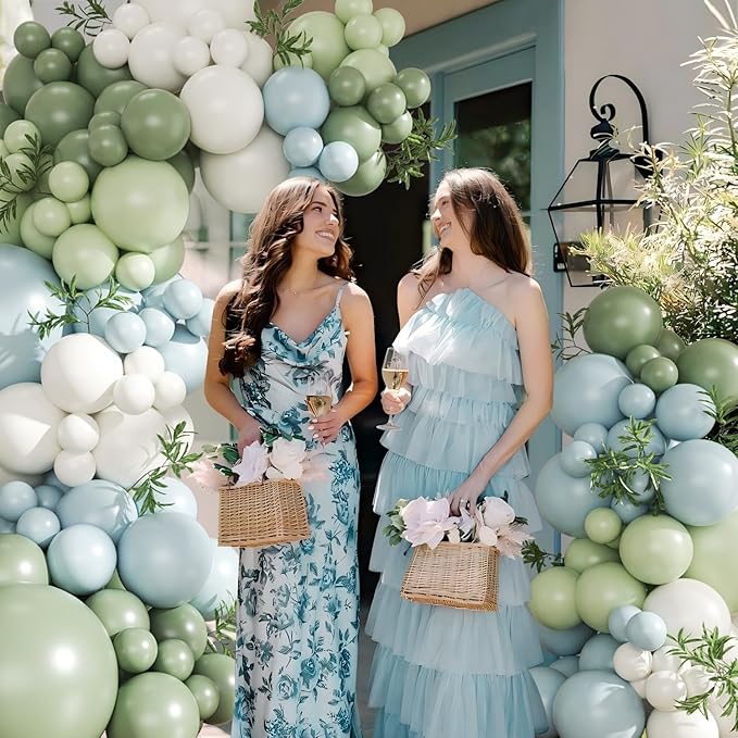 Sage Green Blue Pastel Balloon Arch Kit, 124Pc Macaron Yellow White Green Balloons for Goose Birthday Gender Decorations Baby Shower Wedding Decor