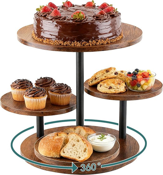 4 Tier Cupcake Tower Stand,360° Rotating Wood Cake Stand for 50 Cupcakes,Dessert Table Display Stands for Wedding Birthday Party Decoration Baby Shower Tea Party