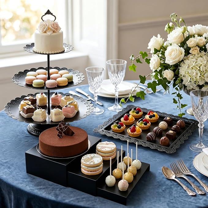 HAISIWLKJ 10 Pcs Black Cake Stand Set Metal Cupcake Stands, Multiple Styles Dessert Display Tower for Candy Fruit, Cake Serving Trays for Birthday, Wedding, Anniversary, Baby Shower, Engagement Party
