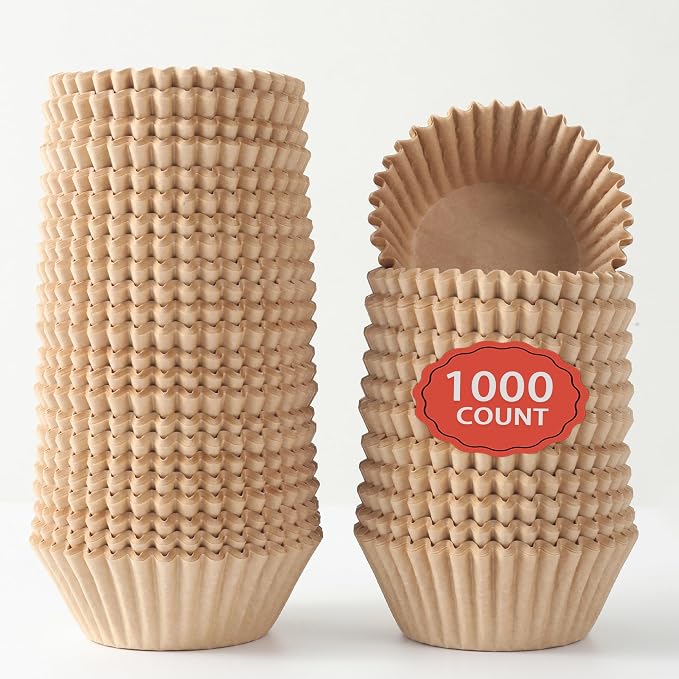 1000 Count Brown Paper cupcake Liners, Standard cupcake Liners for Baking, Natural, Food-grade Cupcake Wrapper, Greaseproof Parchment muffin Liners for Father‘s Day.(Brown, 2 Inch)