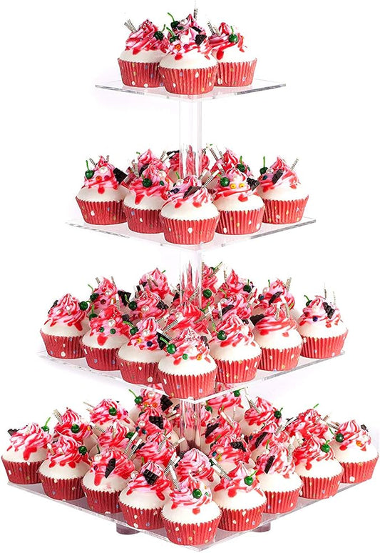 YestBuy 4 Tier Acrylic Cupcake Stand with 6“ Between Two Layers, Clear Cupcake Tower Stand for 50 Cupcakes, Cupcake Holder for Birthdays, Weddings, Baby Showers and Candy Bar