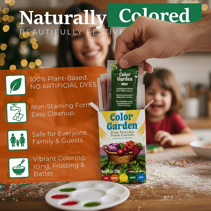 Color Garden Natural Food Coloring, Multi – 5 ct (Red, Yellow, Blue, Green, Orange) 1 oz, Plant-Based Liquid Dye, Vegan, Non-Toxic, No Artificial Colors