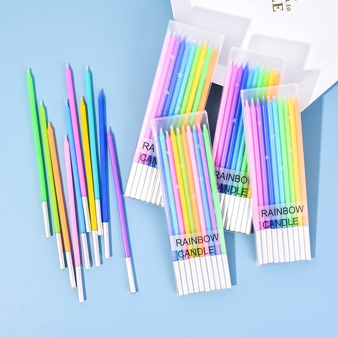 PHD CAKE 40-Count Rainbow Long Thin Birthday Candles, Cake Candles, Birthday Parties, Wedding Decorations, Party Candles