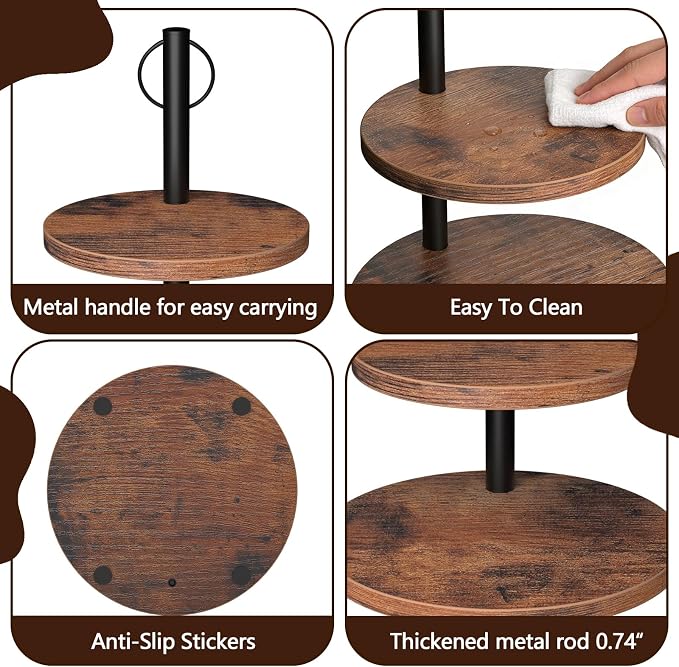 Cupcake Stand, 2 Pack Rustic Wood Cake Stand, 4 Tier Cupcake Tower Round Tiered Tray Stand for Dessert Table Display, Industrial Wooden Serving Stand Wedding, Graduation and Baby Shower