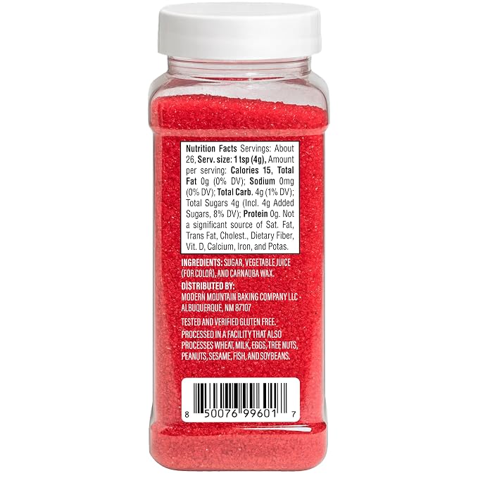 Red Sanding Sugar (3.7oz) Naturally Colored with Plants, No Artificial Dyes, Dye Free Christmas Sprinkles, Red Sugar Sprinkles, Perfect for Christmas Cookies, Non-GMO Sourced, Verified Gluten Free