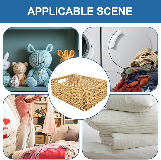 Rattan Basket, Waterproof And Sturdy Built, 38x26x13cm, Weaving Laundry Organizer, Rattan Storage Basket, Portable And Lightweight, For Laundry Rooms, Bathrooms, Bedrooms, Or Kitchens Use