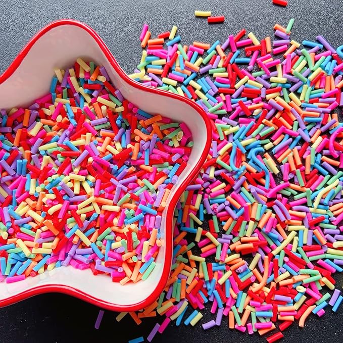 EHOPE 50g Fake Sprinkles Non-edible Polymer Clay Sprinkles Resin Sprinkles Fake Candy Sprinkles Faux Sprinkles for DIY Crafts Nail Art Cake Phone Case(Long Rose Red Sugar granules-09)