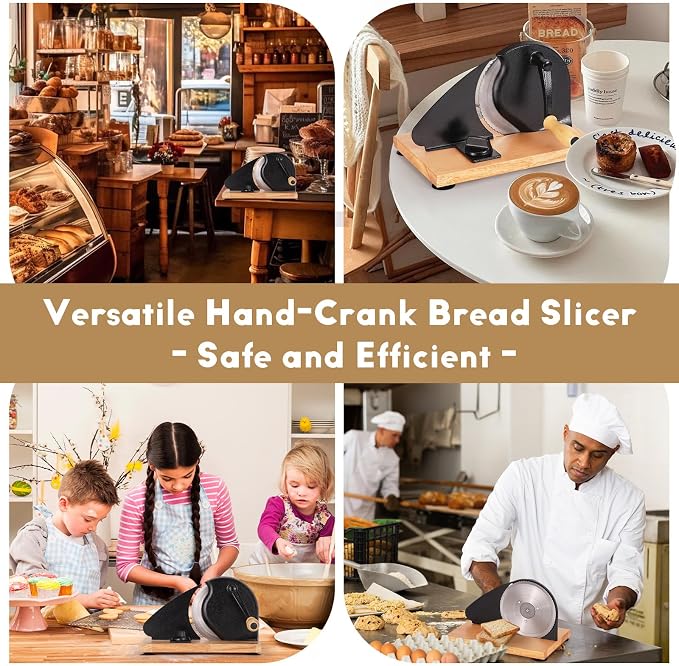 Manual Bread Slicer, Versatile Hand-Crank Bread Slicer for Bakeries, Coffee Shop, Home Kitchen with Suction Cup Can Adjustable Thickness