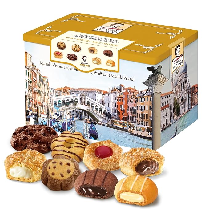 Matilde Vicenzi Venezia Cookie Gift Tin - Italian Pastries & Cookies in Individually Wrapped Trays - Gourmet Gifts for Teachers, Fathers Day - Assorted Cookies in Italian Design Tin 32.5oz (920g)