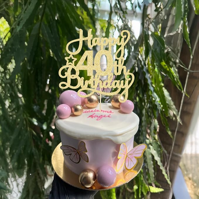 1 Pack Happy 40th Birthday Cake Topper Gold Glitter 40 & Fabulous Cheers to 40 Years Old 40th Birthday Cake Pick for Celebrating 40th Birthday Anniversary Party Cake Decorations Supplies