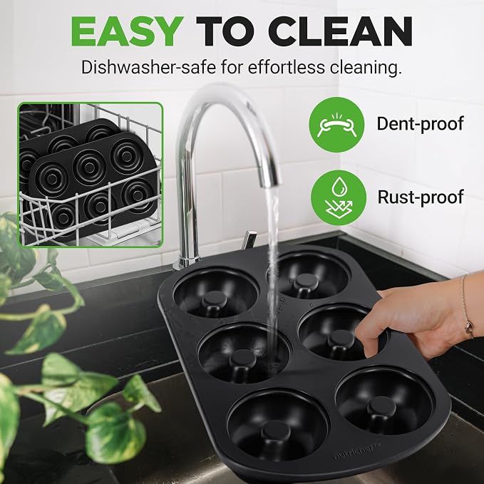 NutriChef Nonstick Donut Pans for Baking | 6 Durable & Easy to Clean Doughnut Molds | Fits Full-Sized Doughnuts | Oven Safe Up To 450F | Bake Perfect Donuts & Bagels | 12.5 x 8.5 Donut Trays | 2 Pack