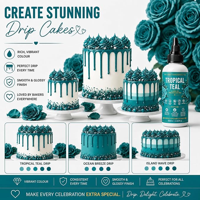 Confect Tropical Teal Gel Food Coloring – Highly Pigmented Gel Based Food Color for Buttercream, Cakes, Cookies & Baking – 60mL / 2 FL OZ