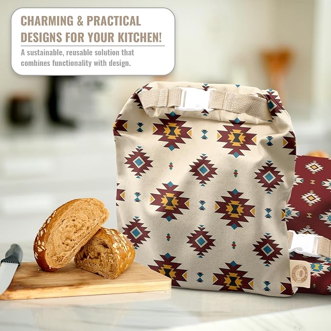 Cozy Bread® Reusable Bread Bag Set for Home Bakers | USA Brand | Charming Bread Designs (South Western)