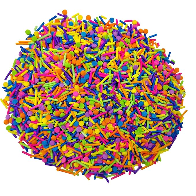 Colorful Sprinkles for Baking, Edible Neon Sprinkles, Rainbow Confetti Jimmies Sprinkle Mix for Cupcake Toppers Cake Decorating Cookie Decorations Ice Cream Toppings