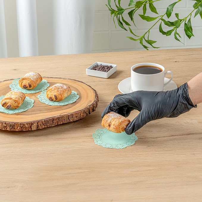 Pastry Tek 4 x 4 Inch Paper Lace Doilies, 4000 Disposable Table Doilies - Elegant Lace Finish, Long Lasting, Teal Paper Doily, for Pastries, Cupcakes, Desserts - Restaurantware