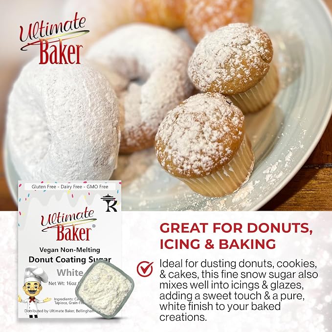 Ultimate Baker Vegan Dusting Powder, Non-Melting Snow Sugar for Donuts, Icing & Baking with a Smooth White Coating for Decorating & Finishing (16oz (1lb))