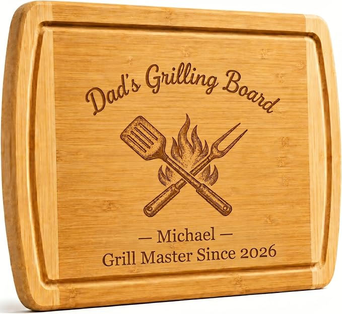 Personalized BBQ Cutting Board Gift - Custom Engraved Bamboo Wooden Grill Board for Dad Husband Grandpa, Grilling Gifts for Men, Grill Master Meat Steak Board, Birthday, House Warming Gifts New Home