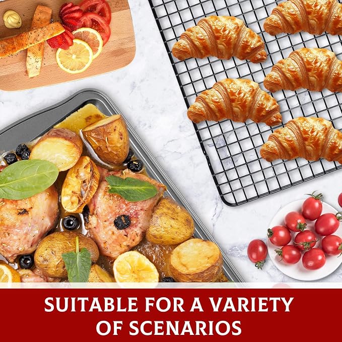 Hunnycook Baking Sheet with Rack Set - 3 Baking Sheets + 3 Cooling Racks, Carbon Steel Cookie Sheets & Cooling Racks in Multiple Sizes, Thickened & Warp-Resistant, Dishwasher Safe