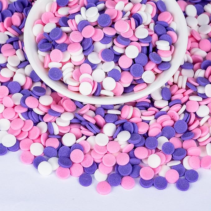 Edible Round Confetti Sprinkles for Cake Decorating,Pink Purple White Round Confetti Sprinkle,Pastel Sugar Sprinkle Circular Candy for Cake Baking,Cupcake Cookie Donut Desserts Decorations,Gender Reveal Baby Shower Birthday Party Supplies