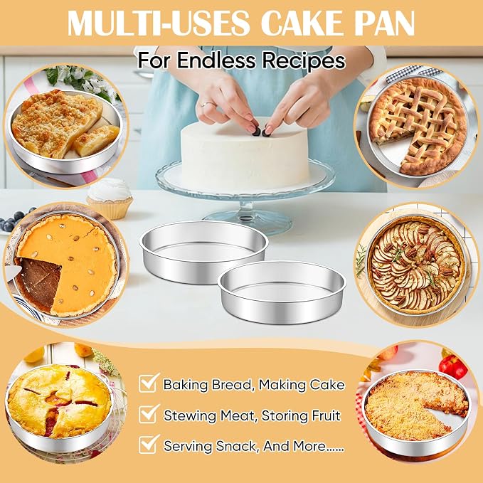 TeamFar 9 Inch Cake Pan, Stainless Steel Round Layer Cake Baking Pans Tins for Birthday Wedding, Non-Toxic & Heavy-Duty, Mirror Finish & Leak Proof, Oven & Dishwasher Safe, Set of 2