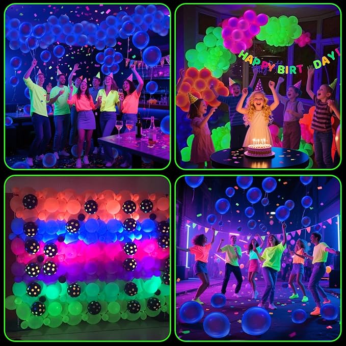 100 Pcs UV Neon Blue Balloons 12 inch Neon Party Supplies, Balloons, Glow in the Dark for Birthday, Graduation, Baby Shower,Wedding, Anniversary Valentines Party Decorations