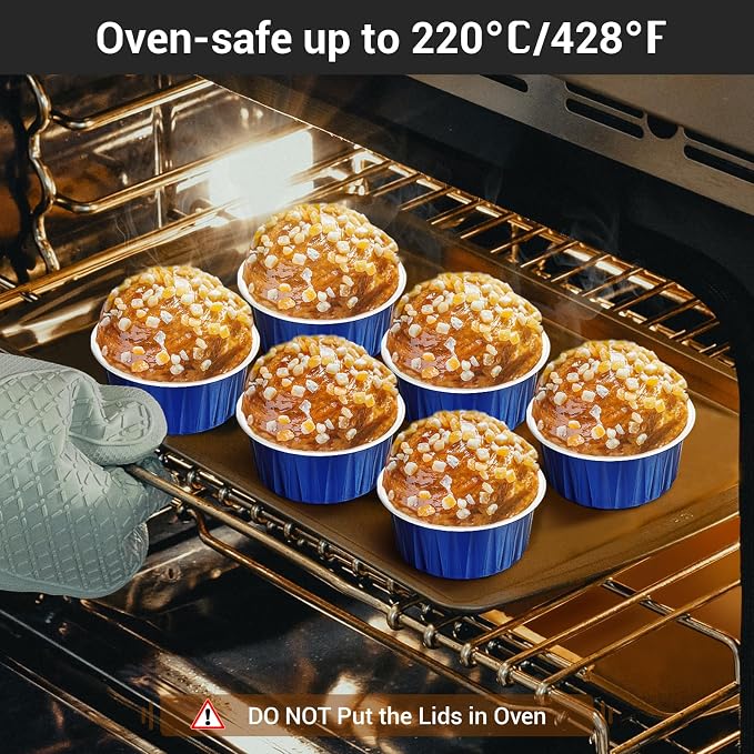 EUSOAR Disposable Ramekins with Lids, 5oz 100pcs Muffin Liners Cups Creme Brulee Foil Ramekins, Oven Safe Aluminum Cupcake Holders Baking Cups for Party Favor Birthday 5 Colors Mixed