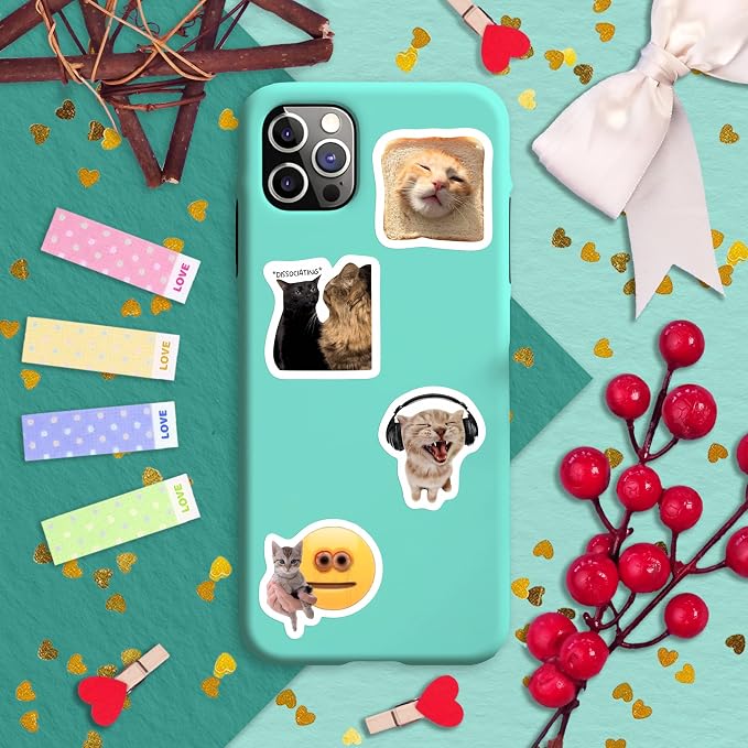 100Pcs Cat Meme Stickers, Funny Cat Sickers for Water Bottle - Pet Meme Party Decorations, Favors - Funny Decals - Gift for Women & Men